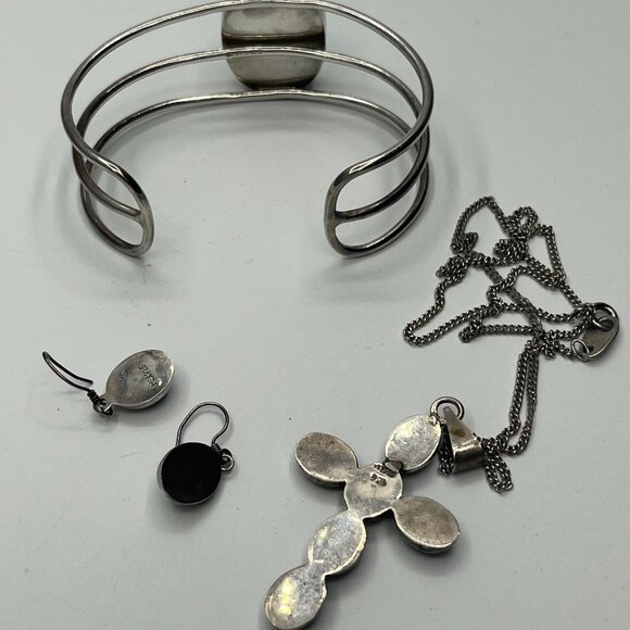 Mexico Sterling Rainbow Calsilica Necklace, Bracelet and Earring Set JP230 - Picture 6 of 9